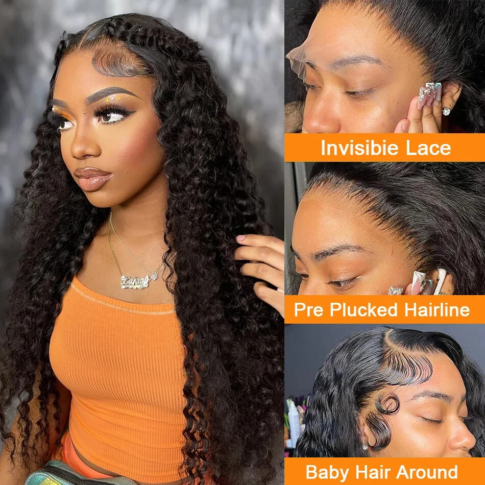 200 Density 13x6 HD Deep Wave Lace Frontal Wig 13x4 Water  display picture 3