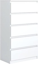 Cassettiera Bianco Opaco con 5 cassetti 70 cm, Armadio Camera da Letto