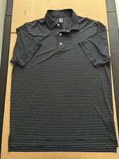 Footjoy Large Adult Polo Shirt Golf Performance Dark Blue Striped Sports Mens
