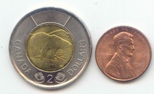 Canada 2022 Toonie Canadian $2 and American 1986D USA Penny - Exact Set 2 Coins