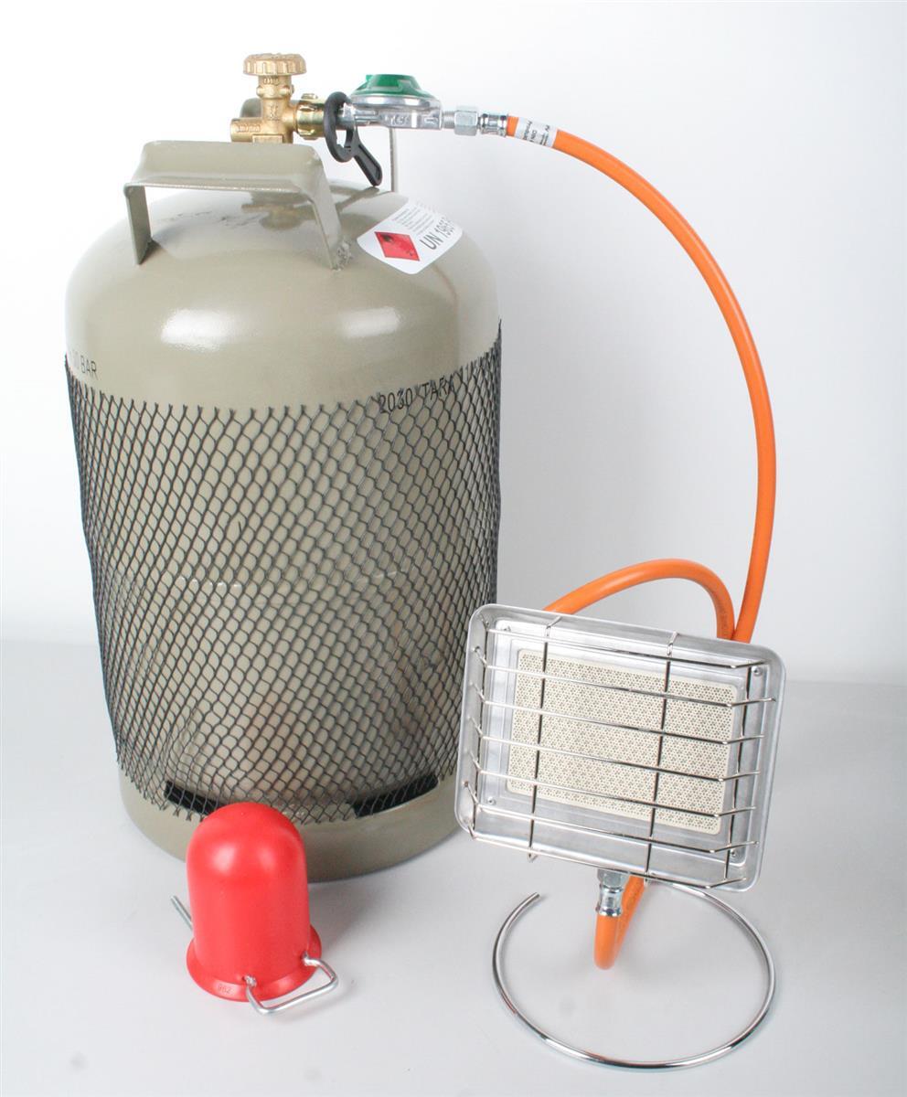 11 kg Gasflasche HPV Heizstrahler Standfuß 2 kw Schlauch 1,5 m Regler Schlüssel