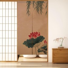 Japanese Doorway Curtain Noren Lotus and Willow Branches Spring Bathroom kitchen
