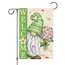 Spring Garden Flag 12×18 Double Sided, Vertical Burlap Gnome Floral 12*18inch