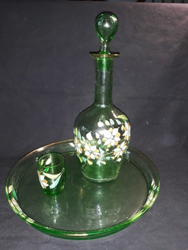 Legras Partie de service a liqueur composé d'un verre,carafe et cabochon et plat - Foto 1 di 15