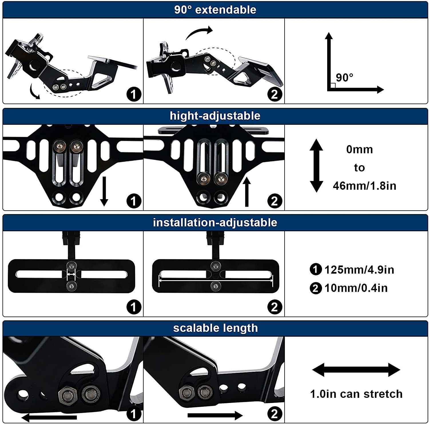 Motorcycle License Number Plate Holder Tail Tidy Bracket w/ LED