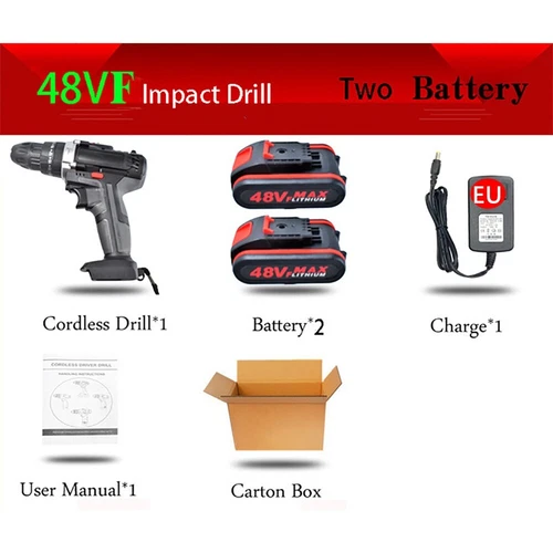 48V 25Speed Cordless Hammer impact Electric Drill Screwdriver & CASE 2xBatteries - Picture 3 of 9