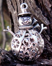 Silver Snowman Pendant Focal BEAD Christmas Silver Jewelry Supplies Charm Craft