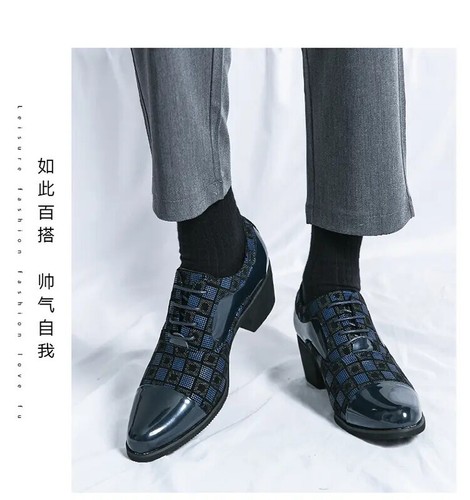 Men's Pointed Toe Lace Up Evening Party 6CM Cuban Heels Formal Dress Derby Shoes - Picture 16 of 26