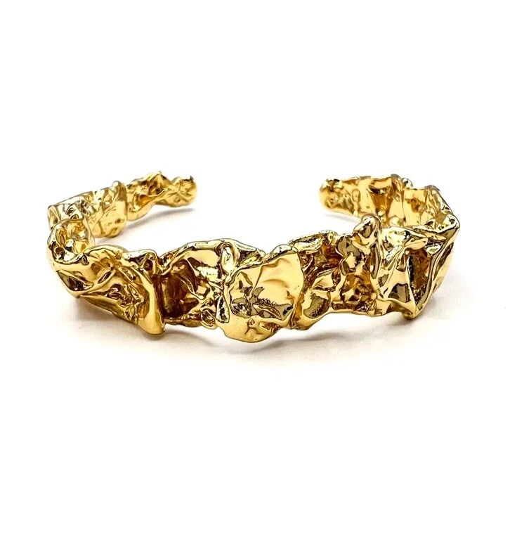 Brazalete brazalete de latón chapado en oro de 24 quilates con pepita gruesa con puño de esmerilado ámbar Sceats NUEVO