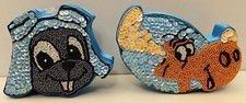ROCKY & BULLWINKLE CANDY BOX LOT (2) Vtg 90s Empty BEADED & SEQUINS Cartoon RARE