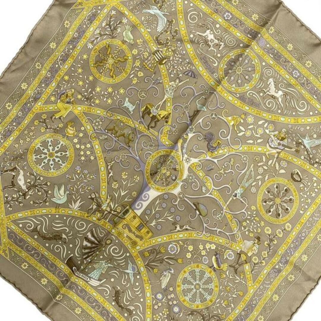 Hermes Petit Carre Scarf Beige Yellow Peuple Du Vent Bird Fish Design  