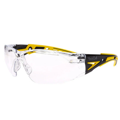 Bolle RUSH+ Clear Platinum Coated Schutzbrille [gelbe Arme]