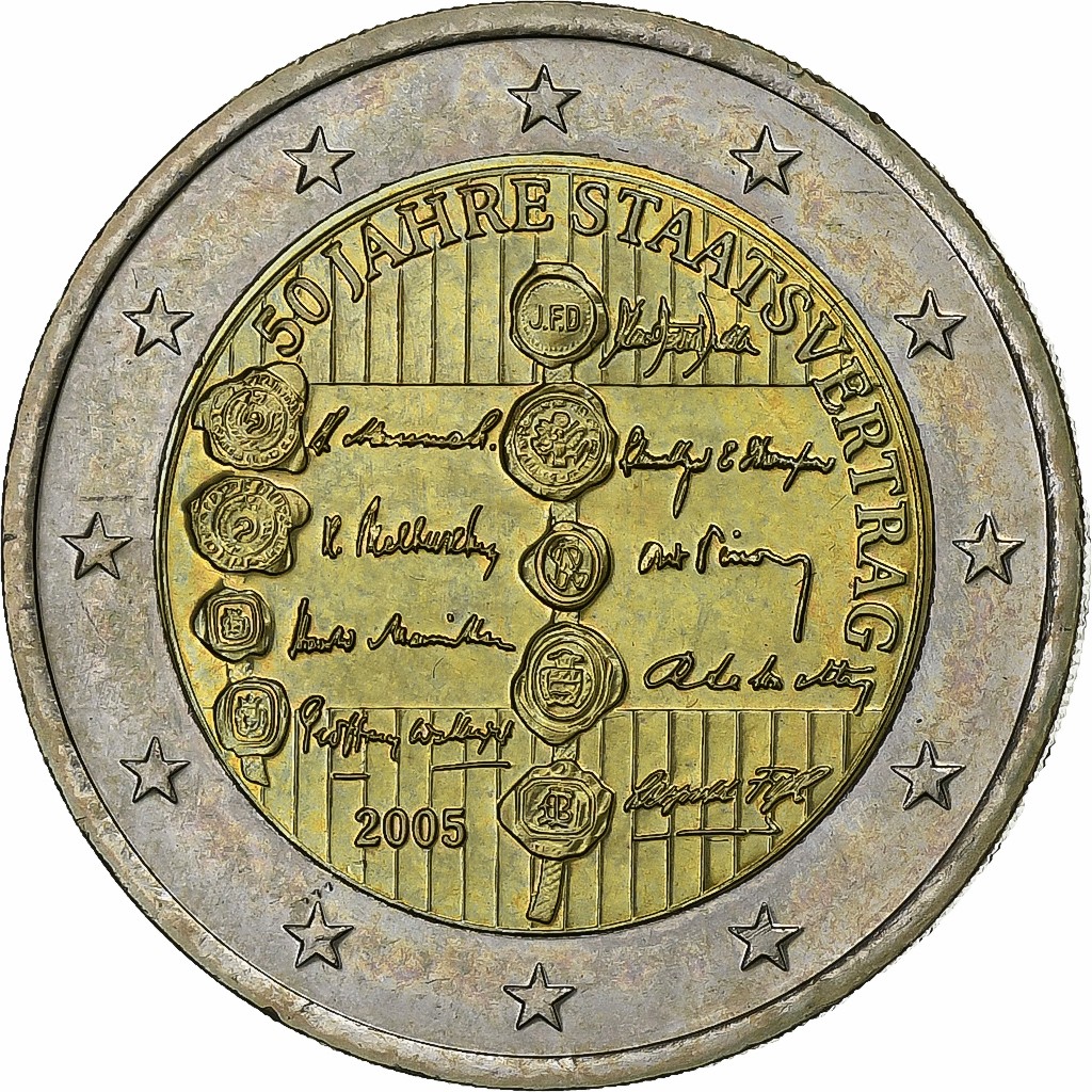 Autriche, 2 Euro, 50ème anniversaire du Traité d'Etat, 2005, Vienna, SUP+