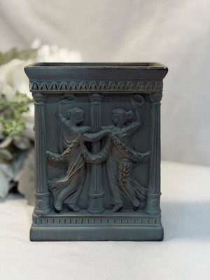 Vintage 5.5  ENESCO Classical Greco-Roman Art Relief Planter/Vase Grayish-Green