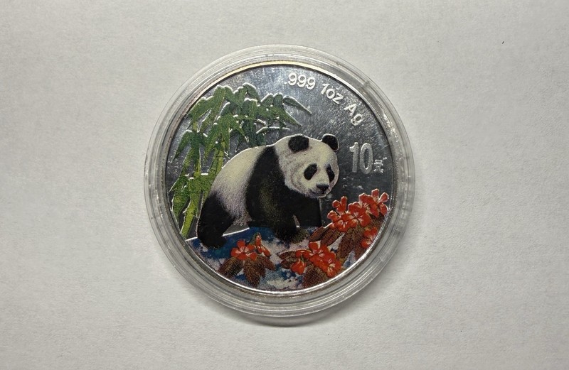 1997 China Panda 10 Yuan 1 oz .999 Silver Colorized  in Capsule