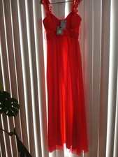 Women Medium Coral Maniju Long Dress With Lace Straps NWT Beautiful Dress!!