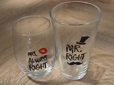 Engagement Gift Mr Right Pint Glass and Mrs Always Right Wine Glass Gift Set
