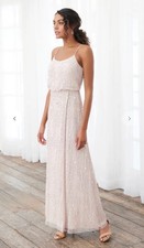 Adrianna Papell Platinum Beaded Gown Size 12 Blush Taupe Sequin Formal Maxi