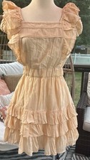 LoveShackFancy Natasha Mini Dress Tiered Ruffle Short Sleeve  Peach XL $325
