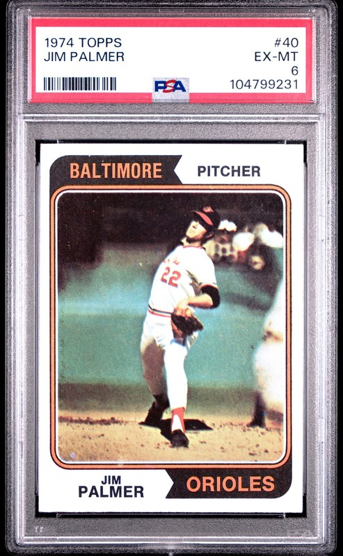 1974 Topps Jim Palmer #40 Topps Baltimore Orioles PSA 6 Vintage Baseball Card