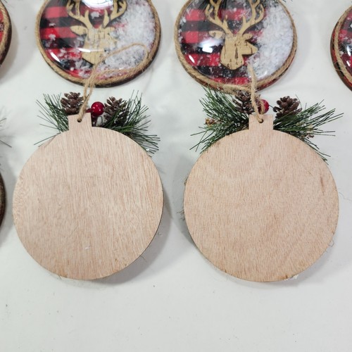 Buffalo Plaid Xmas Ornaments 14pc Lot Deer Santa Wood Rustic Red Black Decor - Picture 7 of 13