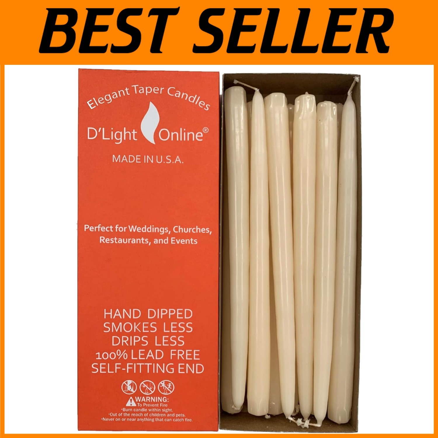 Ivory Taper Candles, Bulk Pack of 12 - Dripless & Smokeless
