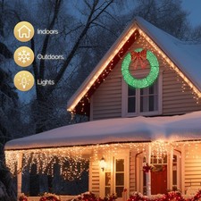 Pre-Lit 48 in Lighted Christmas Wreath for Front Door Decor with Bow Decoration