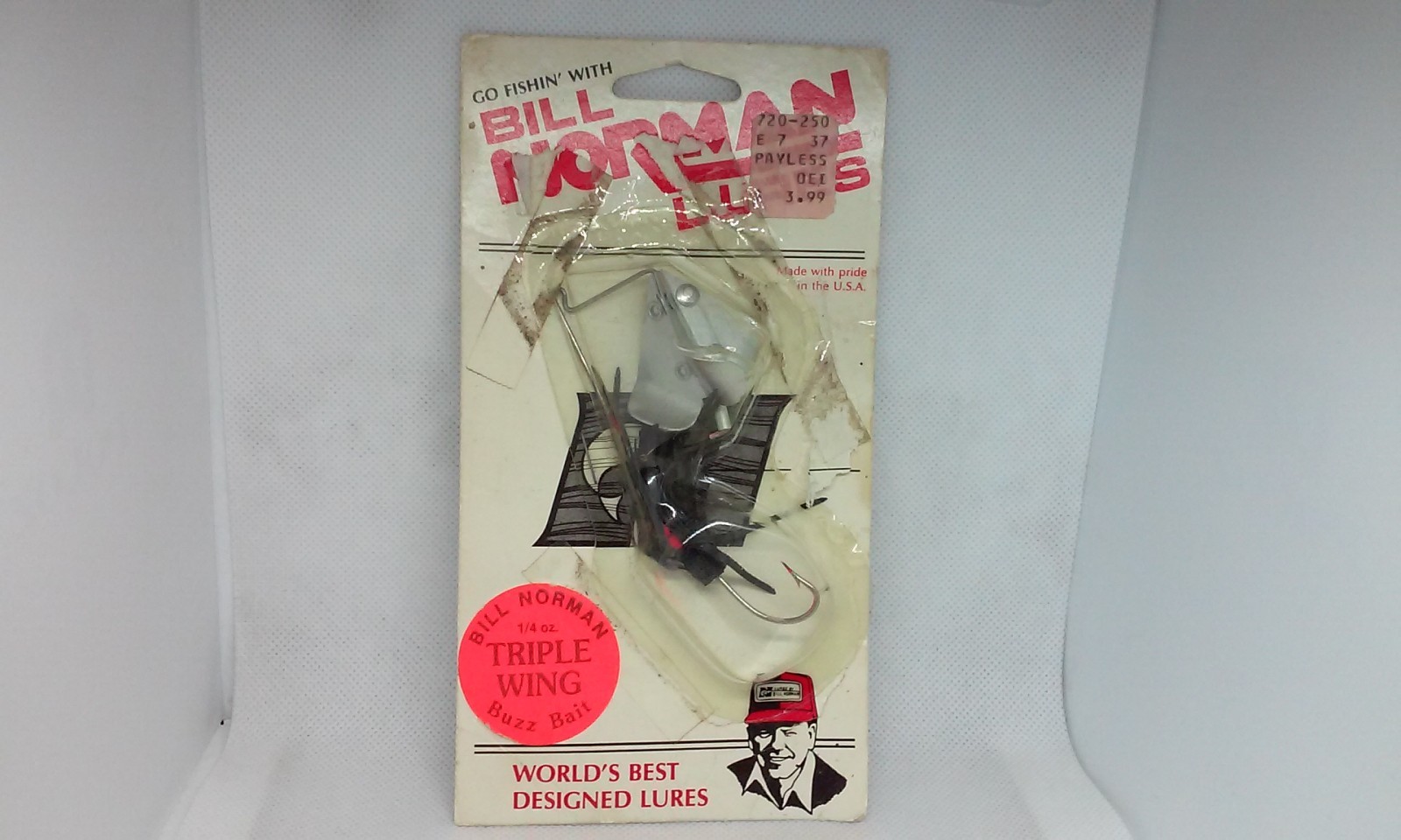 Vtg Bill Norman lures TRIPLE WING BUZZ BAIT Black 1/4oz Buzzbait fishing Lure - Image 1