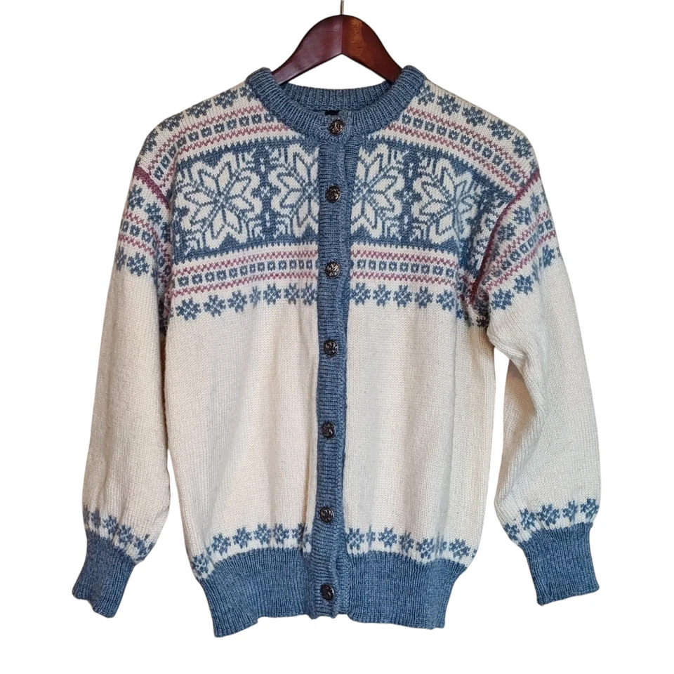 Vintage Dale of Norway Sweater Women's Large Blue White Wool Nordic Cardigan 90s - Image 2 of 4