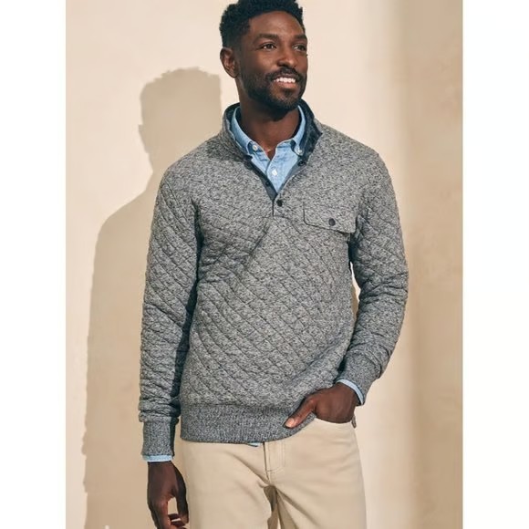 Faherty Size Medium Gray Epic Quilted Fleece Pull… - image 1