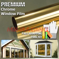 Gold Chrome Window Tint One Way Mirror Film UV Heat Reflective Home Office DIY
