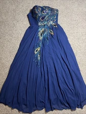 NWT Women’s 10 Grace Karin Blue Peacock Beaded Strapless Corset Dress Gown