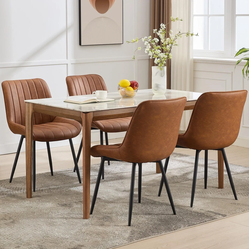 Juego de 2 sillas de comedor de imitación de cuero negro para cocina comedor, cómodas... Foto 4 de 4