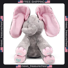 Baby Plush Elephant Toy with Moving Ears and Songs, Peek-A-Boo Interactive Toy