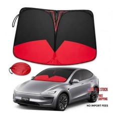 Red Double-Layer Windshield Sunshade for Tesla Model 3/Y, Heat UV BR-Model 3-Y