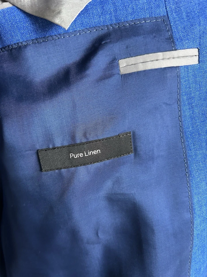 Casaco esportivo masculino Hugo Boss jaqueta azul 100% linho puro blazer 42R colorido preppy - Imagem 3 de 4