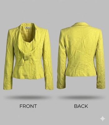    Y2K Tecno Paris Lime Scarf Neck Cropped Blazer Jacket Sz 6 8867-3   