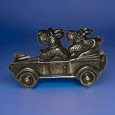 Scottish Terriers Going For A Ride In Car Brooch Vintage Silver Tone VTG Kitsch