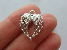 24 Angel wing charms silver plated tone AW51