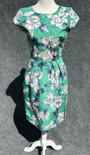 Oscar De La Renta $3190 Floral Pencil Skirt Dress In Teal Cotton