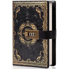 A5 Vintage Leather Journal with Lock, Embossed Flower Diary for Writing Gifts