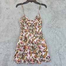 ASTR The Label Dress Womens S White Mauve Floral Smocked Ruffle Mini Sundress