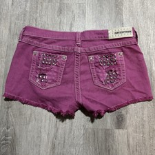 Affliction Premium Women’s Denim Vikki Iris Pink Shorts Size 32 Y2K Studded