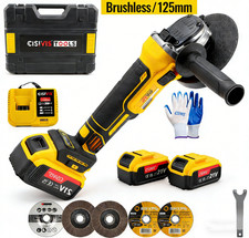 21V 125mm Cordless Angle Grinder Brushless with 2 Battery & Charger & 6*Disc Kit