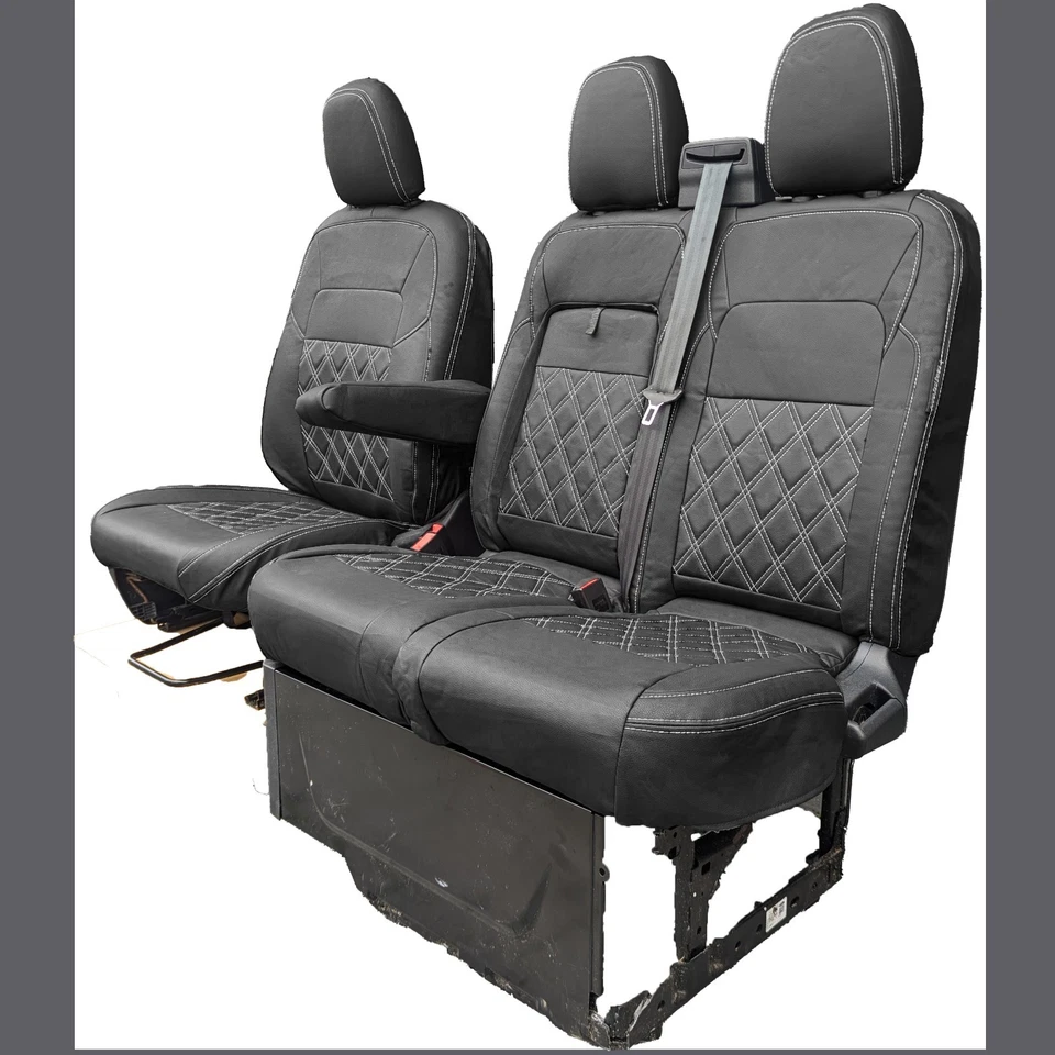 FORD TRANSIT CUSTOM FRONT SEAT COVERS LEATHERETTE WITH LOGO (2023 ONWARDS)  - Image 3 of 4