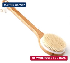 Body Brush Dry Brushing Back Scrubber Shower Bath Brush Bamboo Wood Long Handle
