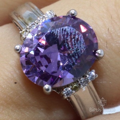 CloseoutWarehouse Oval Shaped Lavender Cubic Zirconia Ring Sterling Silver