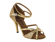 Latin Salsa Very Fine Ballroom Dance Shoes 2829LEDSS Gold Sparkle - T1DL