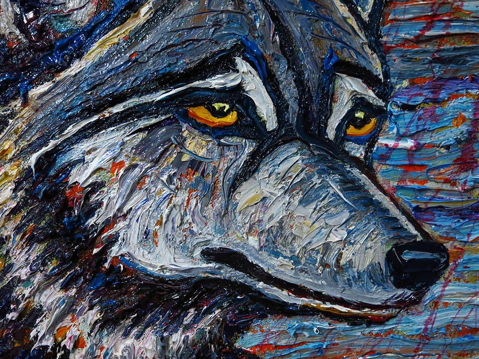 СОБАКА ВОЛК ЩЕНОК МАСЛО█ КАРТИНА животных искусства█ подписанный винтажный оригинальный█ экспрессионист поп - Изображение 3 из 4