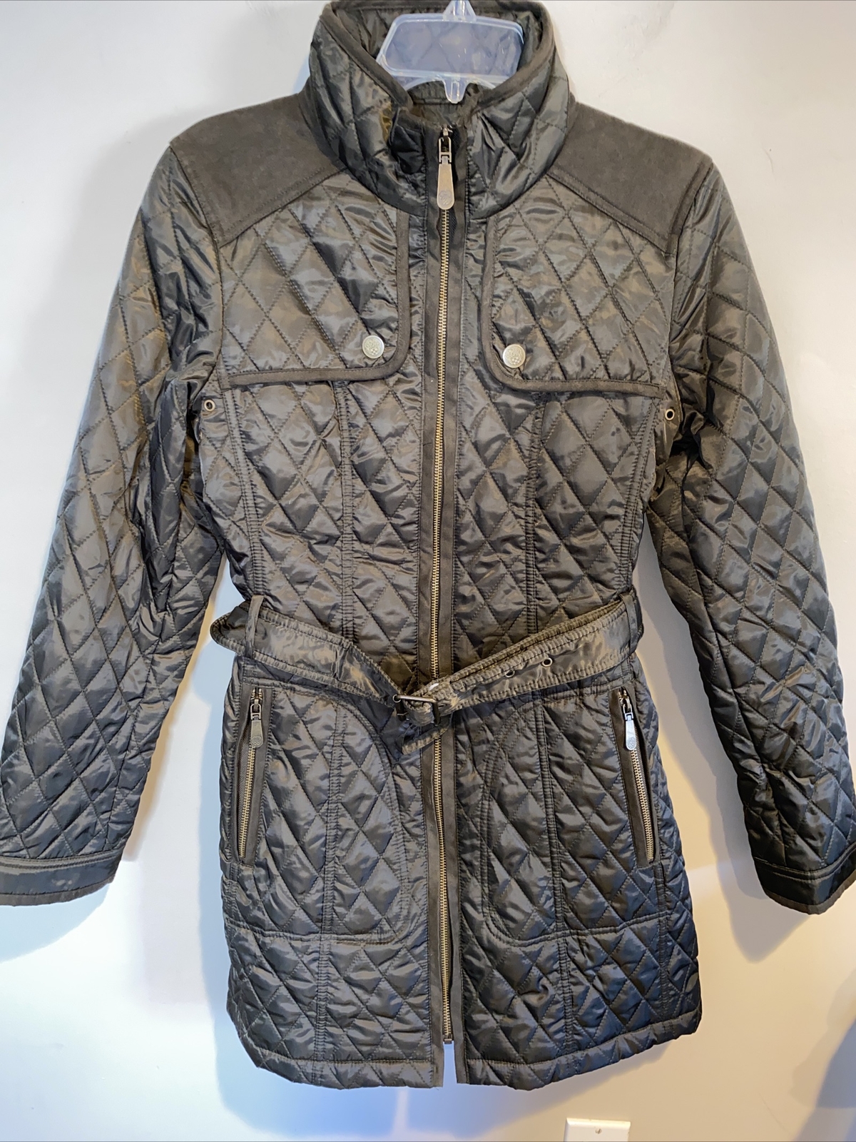 Vince Camuto Quilted Field Jacket Army Green Faux Sue… Gem